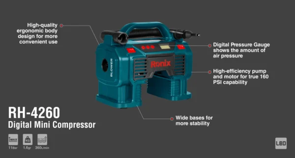 RH-4260 Mini Compresor de Aire Digital DC12V - Imagen 8