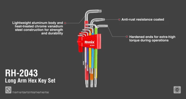 RH-2043 Multi Color Extra Long Arm Torx Key Set (9pcs) - Imagen 8